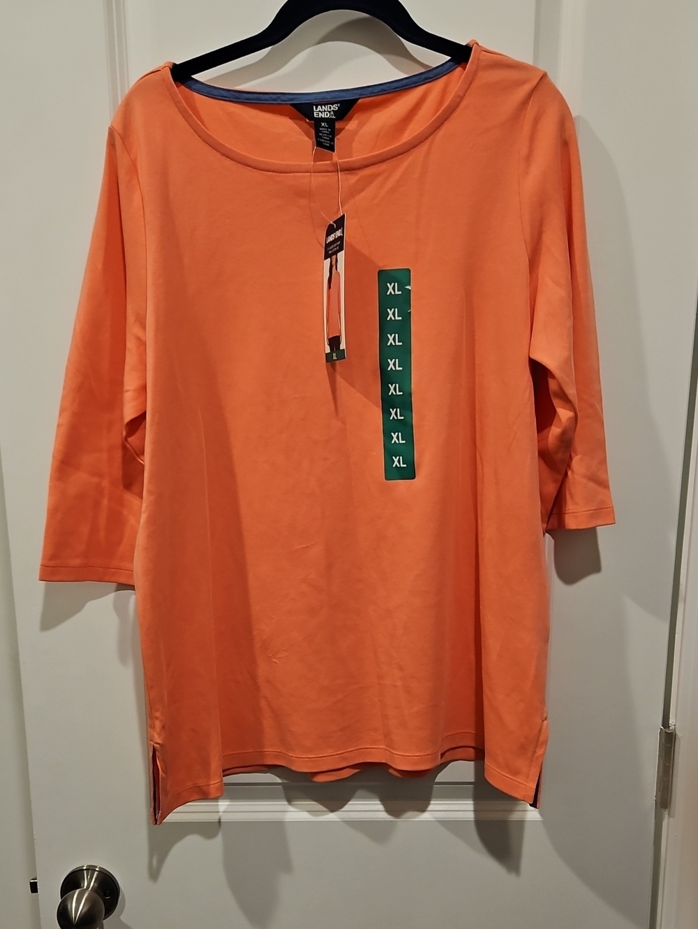New Lands' End Women's Orange 3/4 Sleeve Boatneck Top XL